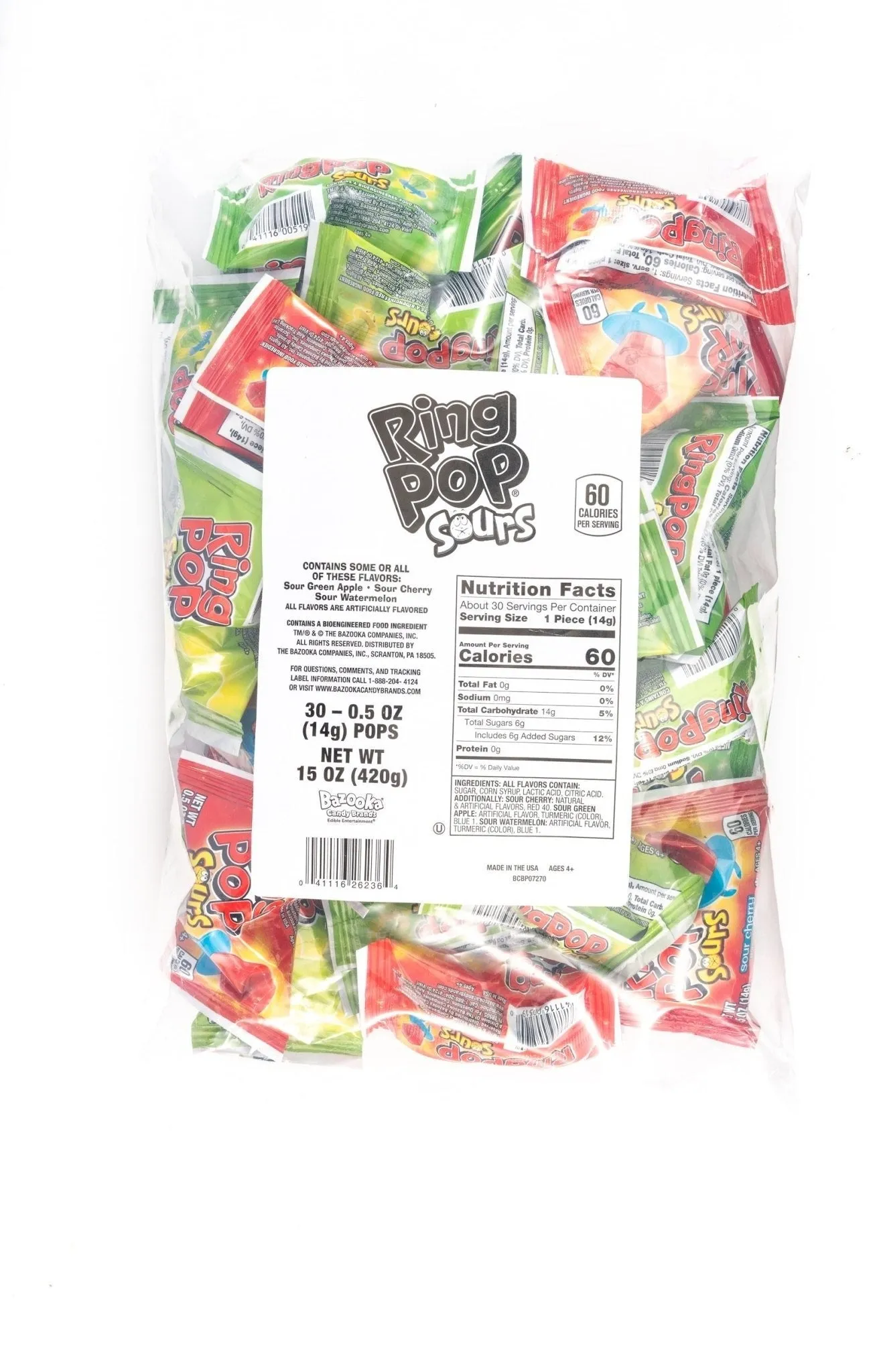 Ring Pop Sours Assorted Lollipops Bulk Bag (0.5 oz, 30 ct.)